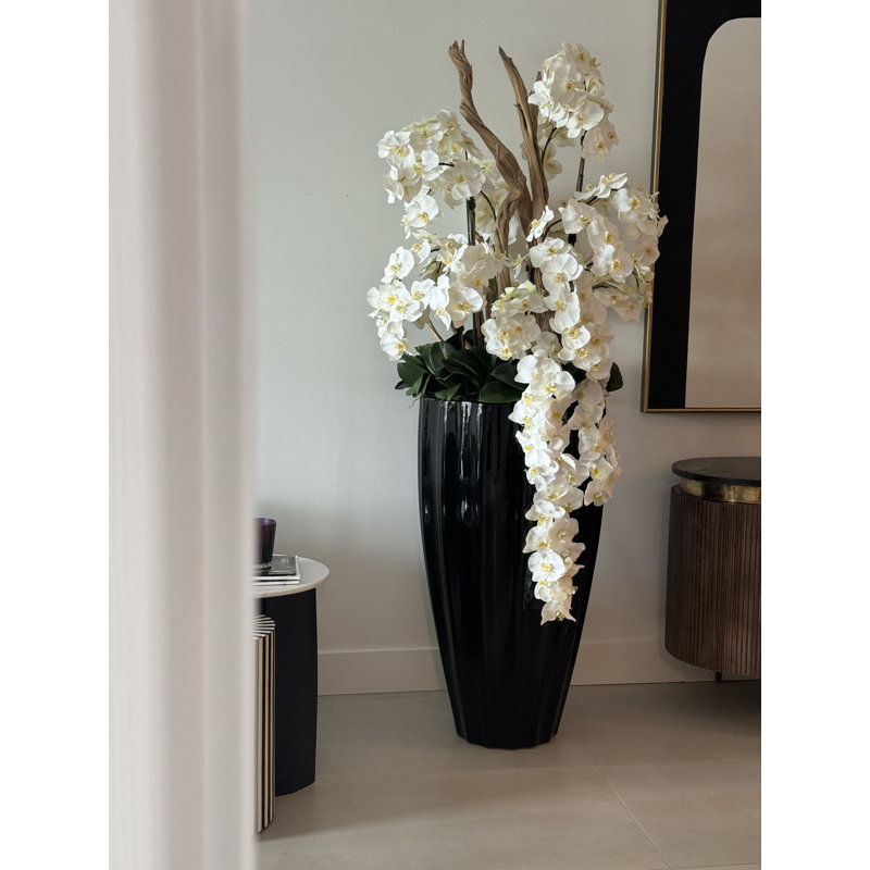 San Jose Planter In Glossy With Cascading Orchids, White, Black