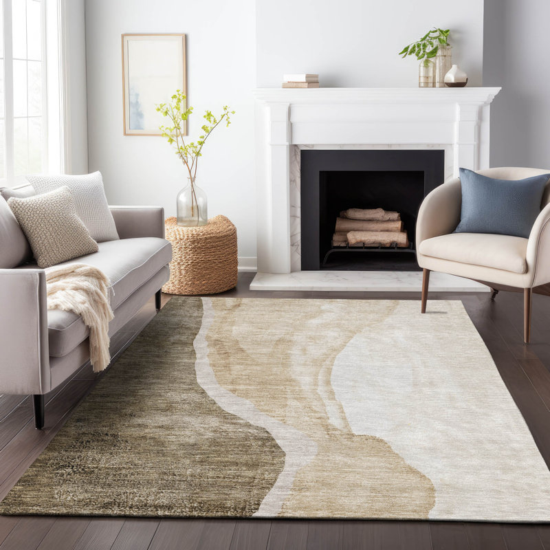 Premium Machine Washable Prisco Brown Rug, Rectangle 9' x 12'