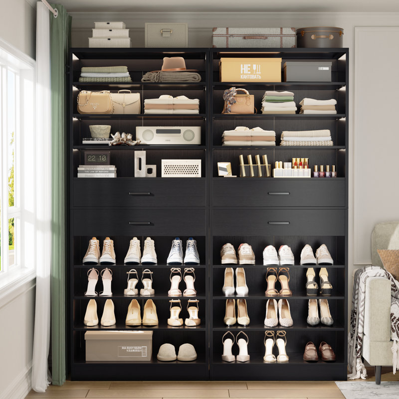 40 Pair Shoe Storage Cabinet, 10-Tier Shoe Rack With Drawers, Black