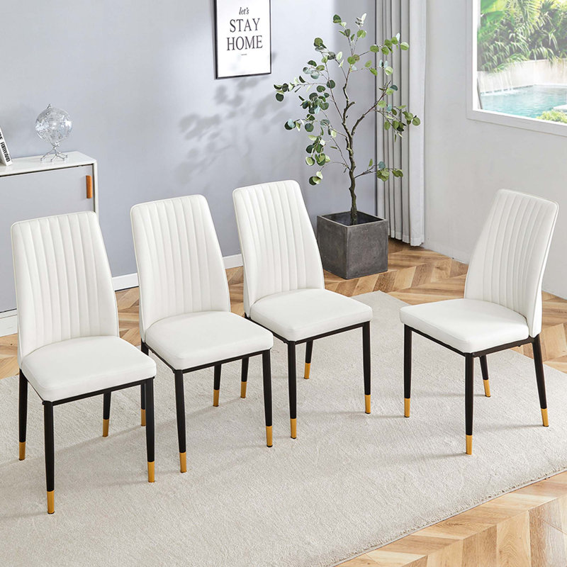 Ensemble de 4 chaises de salle à manger modernes: revêtement en cuir de polyuréthane avec dossier haut confortable