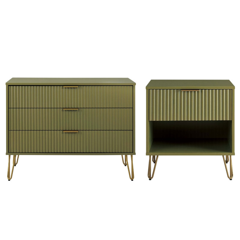 Ensemble de chambre à coucher moderne avec commode et table de chevet 2 pièces Dumbo, Vert