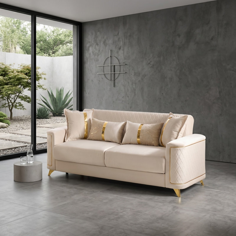 Sombir 88'' Upholstered Sleeper Sofa, Ivory 100% Polyester