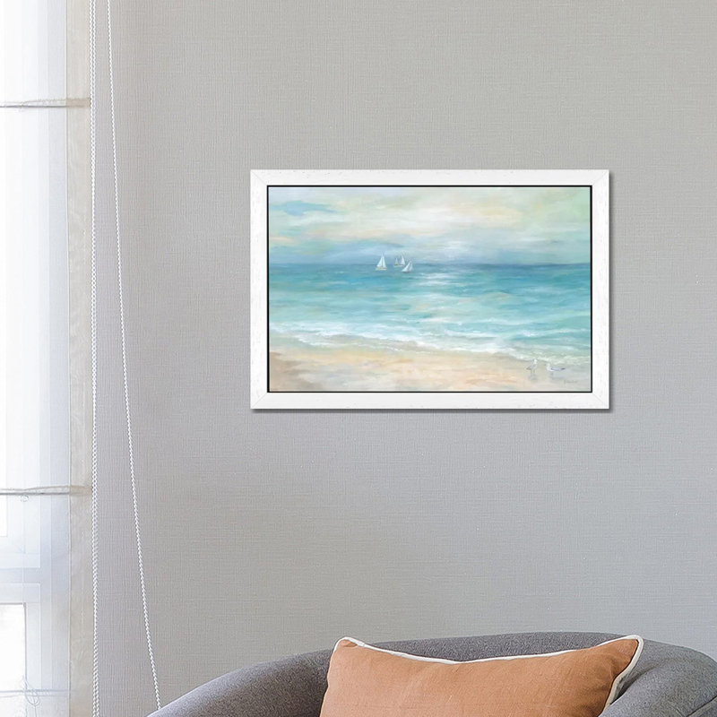 Island Beach Landscape by Cynthia Coulter - Floater Frame Painting on Canvas, 101.6 cm H x 66.04 cm W, White Framed
