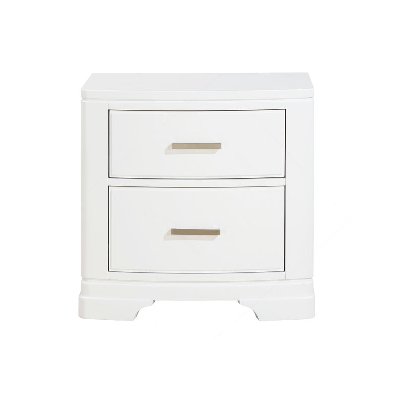 Élégante table de chevet avec deux tiroirs de rangement, meubles de chambre à coucher de style transitionnel, 1 pièce, Blanc