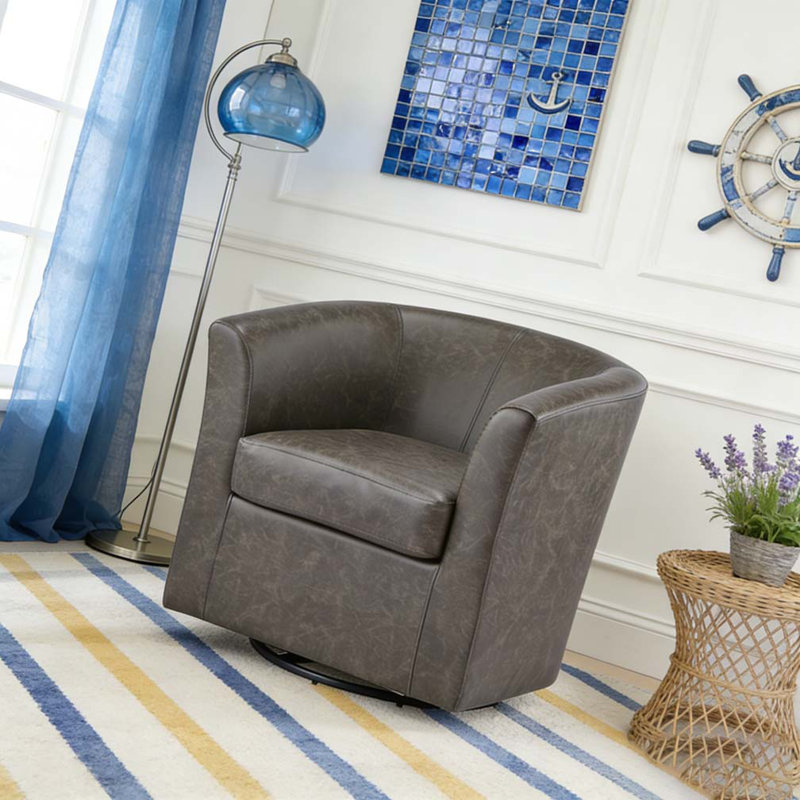 Fauteuil demi-tonneau pivotant en similicuir, Marron foncé