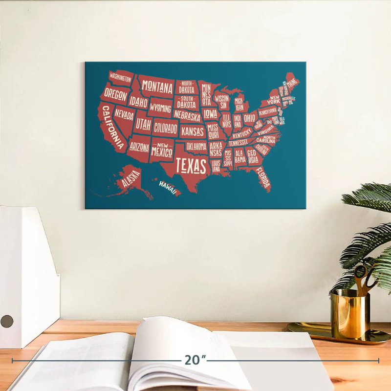 Carte des États américains d'Aliaz, H 8 po x l 12 po
