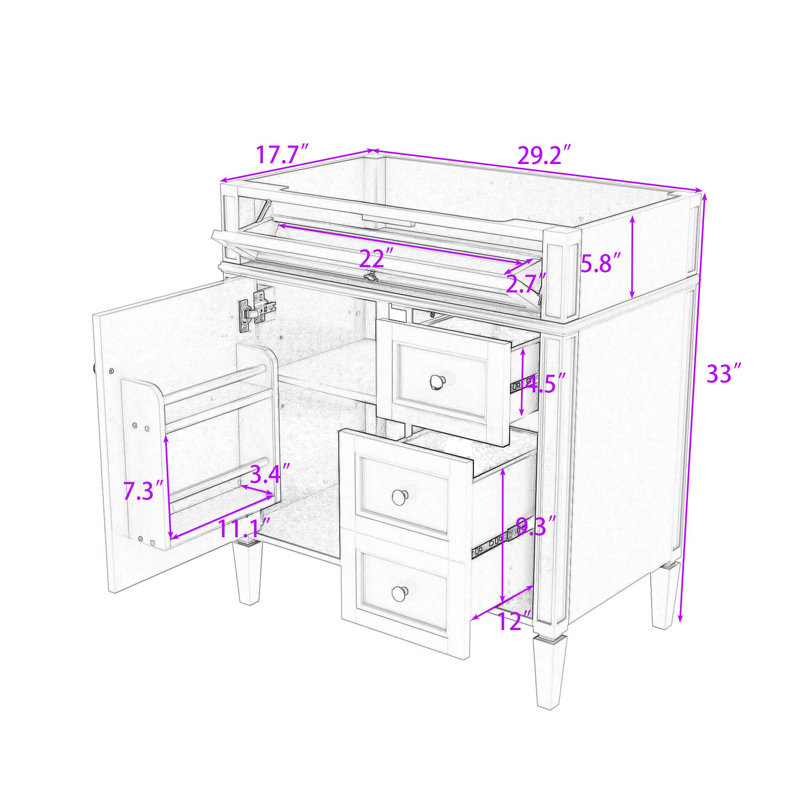 Meuble-lavabo élégant avec tablettes et tiroirs réglables, Gray
