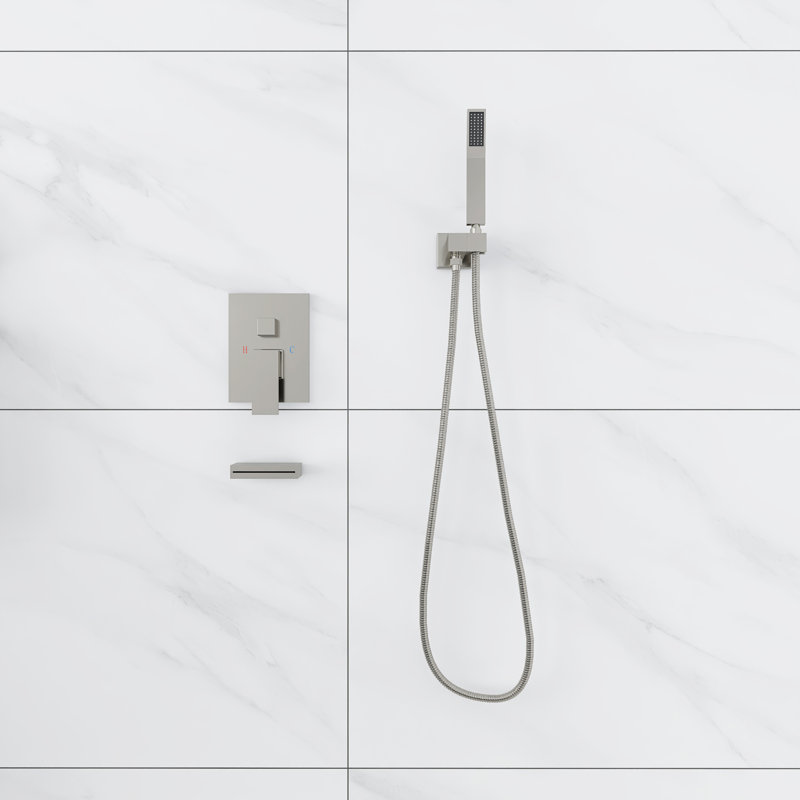 Système de douche carré moderne, pomme de douche à pluie avec douchette, ensemble de robinet de douche, Nickel brossé