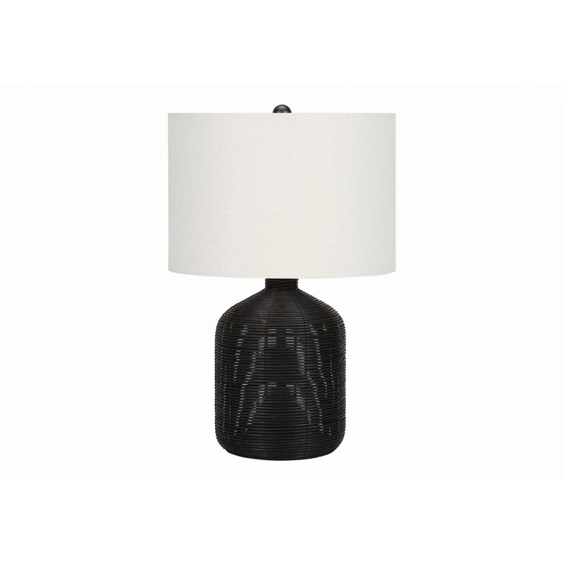Lampe de table, éclairage, rotin noir, abat-jour ivoire / crème, moderne