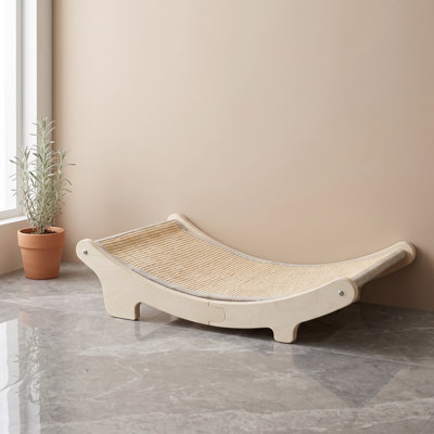 Lit à griffer en bois pour chat, tapis à griffer courbé avec surface en sisal naturel, canapé-lit à griffes en contreplaqué pour chats d'intérieur, meubles de repos pour chats et chats adultes