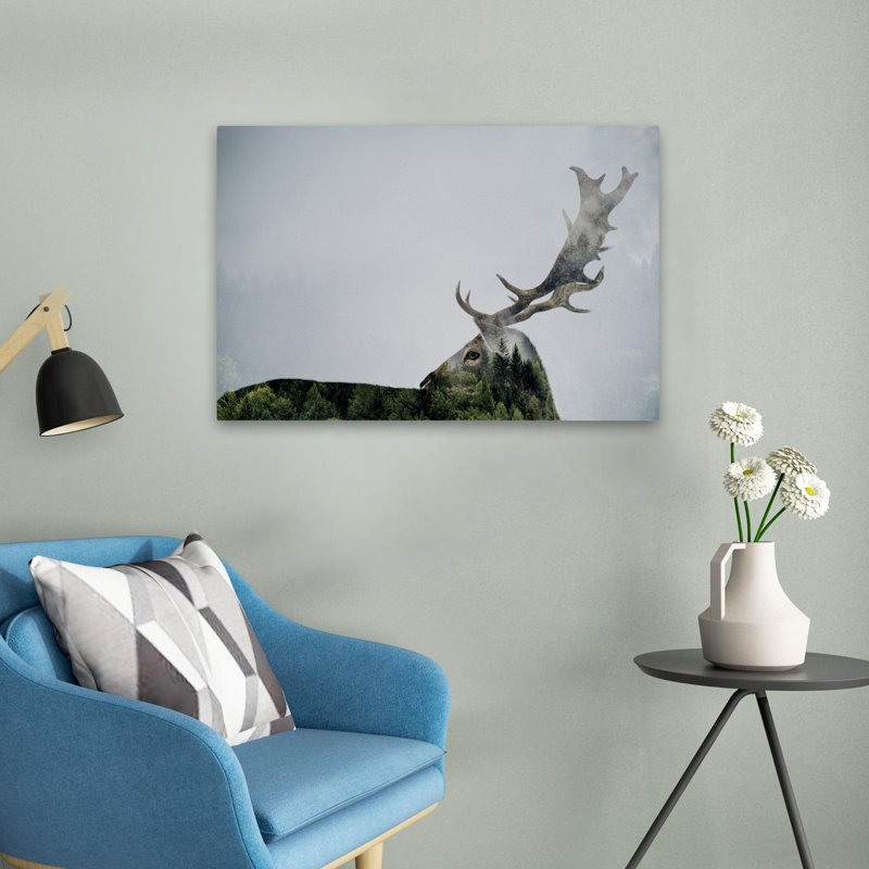 Beata - bois de cerf double exposé nature arbre animal art numérique contemporain, H 24 po x l 16 po