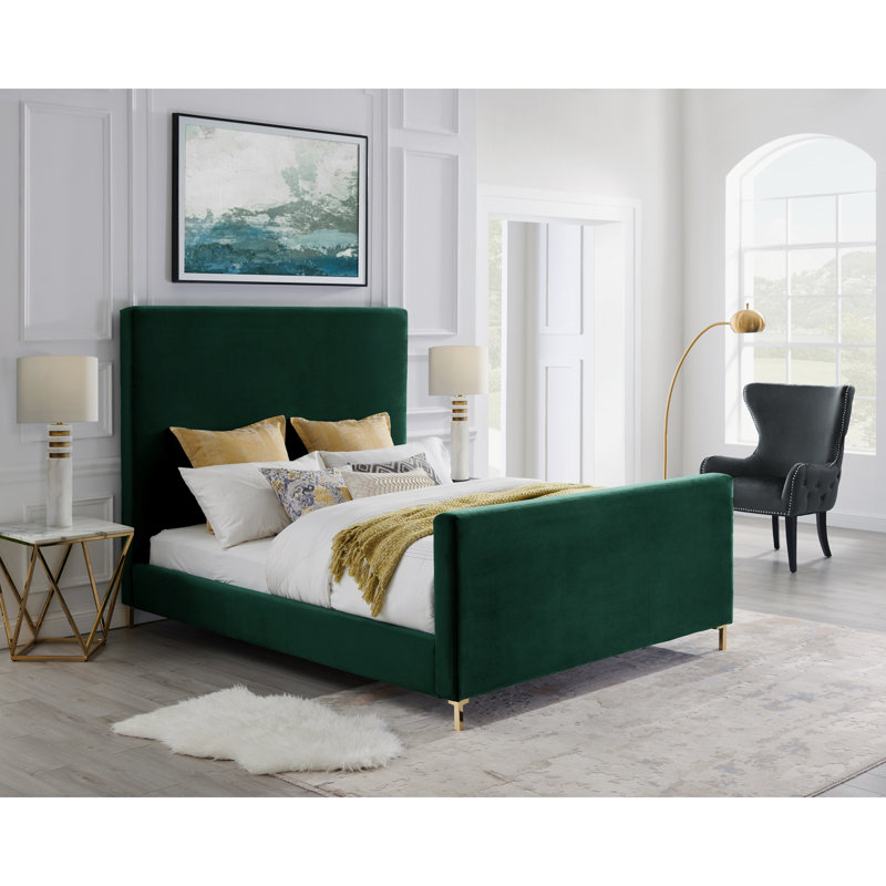 Inza Velvet Modern Modern Contemporary Platform Bed For Bedroom, Hunter Green, King