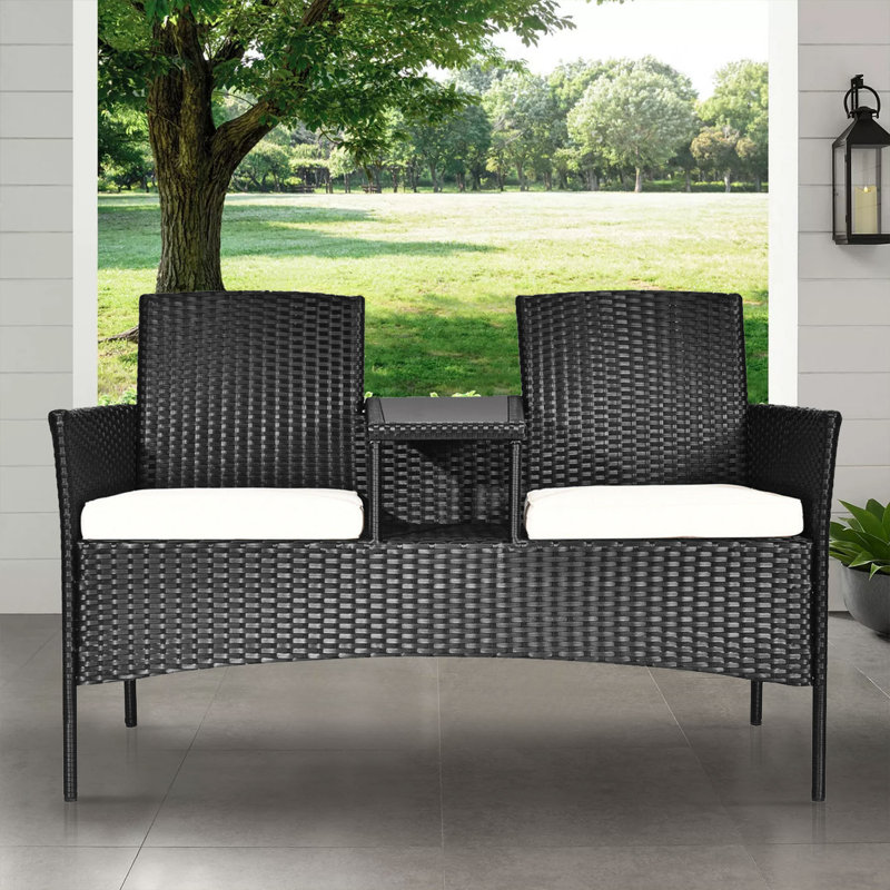 Ensemble de conversation d'extérieur en rotin de 54,5 po de large avec table, Blanc