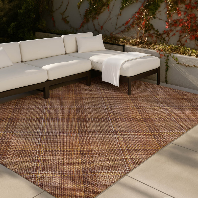 Machine Washable Indoor/Outdoor Chantille ACN2880 Plaid Rug, Paprika, 10' x 14'