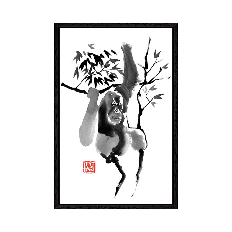 Orangutan in Tree 1 Piece Wall Art on Canvas, 101.6 cm H x 66.04 cm W, Black Framed
