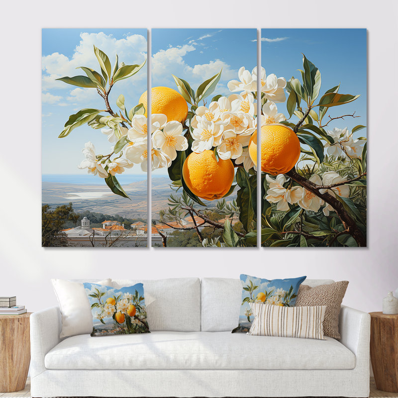 Ensembles ensoleillés de fleurs de plumeria, citronnier, ensemble d'art mural Plumeria, Toile tendue