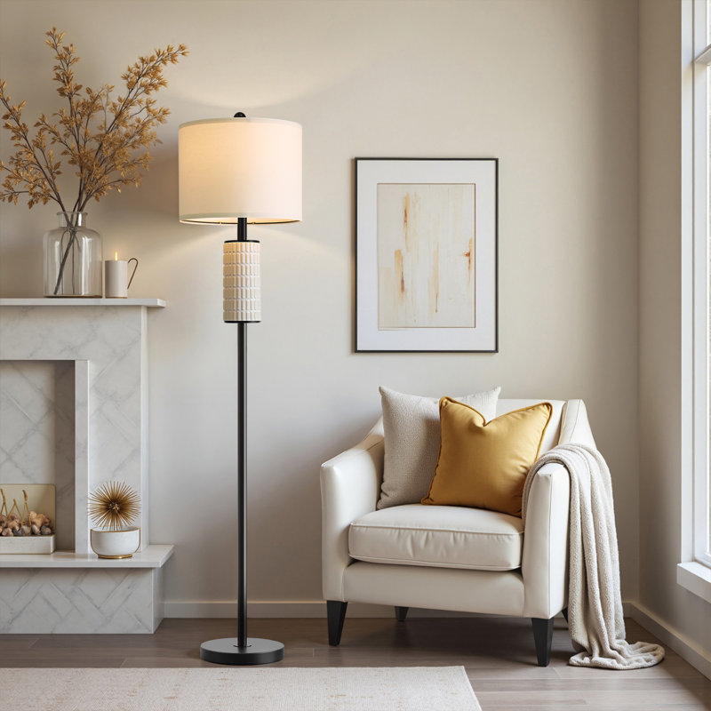Lampe sur pied de 64 po en céramique et en métal moderne, convenant aux salons, aux chambres et aux bureaux