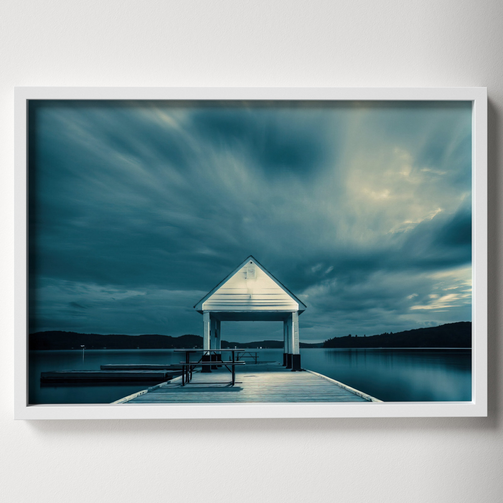 Rosseau Dock by Peter Dušek, 14" H x 20" W x 1.25" D, White