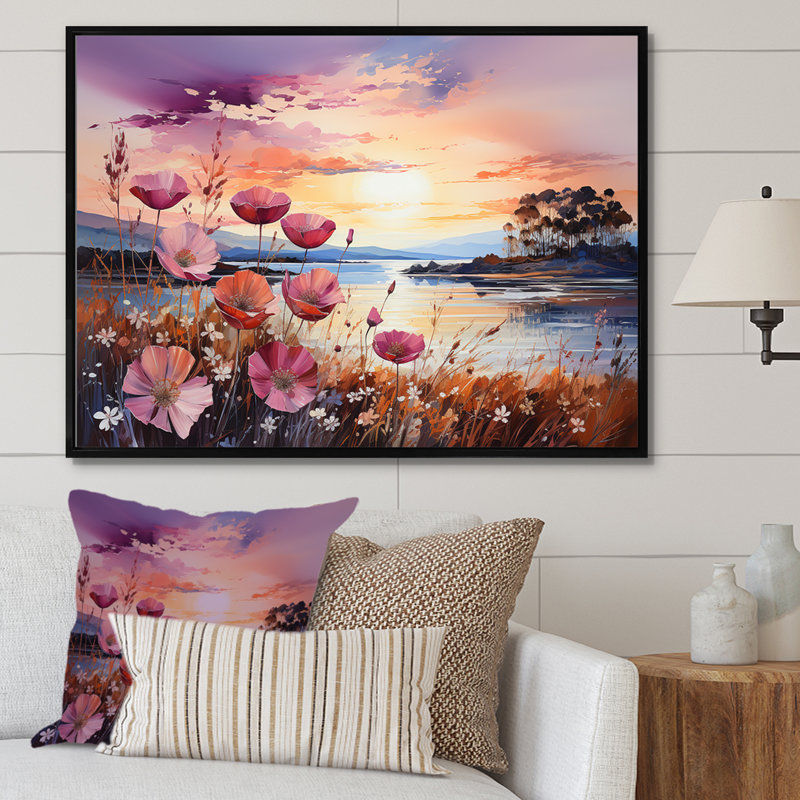 Wildflowers Sunset sur toile, Cadre flottant noir, H 12 po x l 20 po x P 1 po