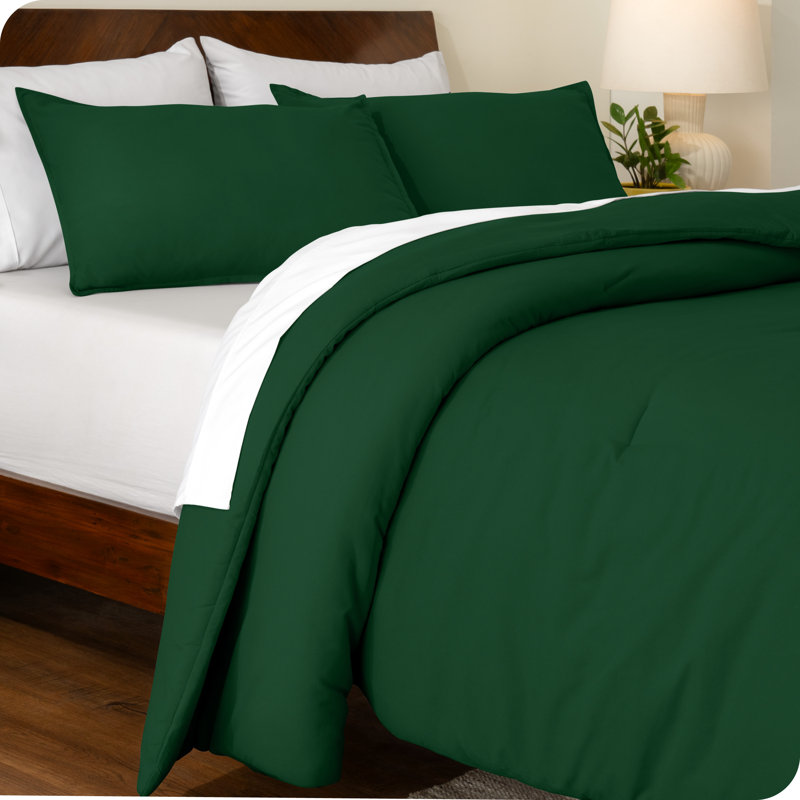 Ensemble d'édredon en duvet synthétique, Édredon double + 2 taies décoratives standards, Vert forêt