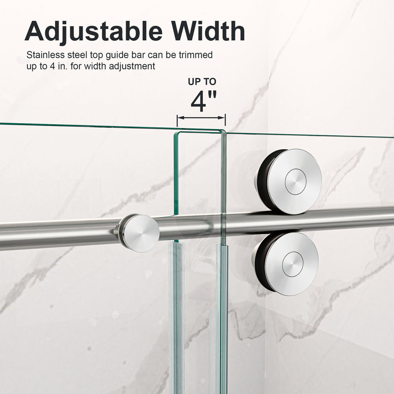 56"-60"W X 72"H Frameless Single Sliding Shower Door – 5/16" (8Mm) Clear Tempered Glass, Brushed Nickel