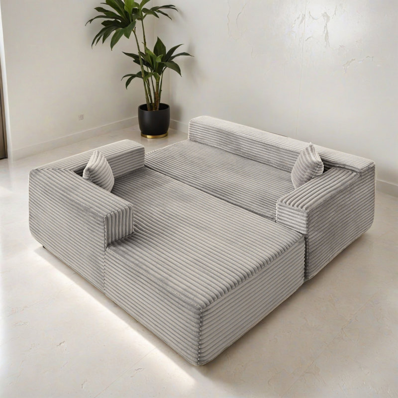 Canapé-lit modulaire 2 pièces pour salon, Velours côtelé gris