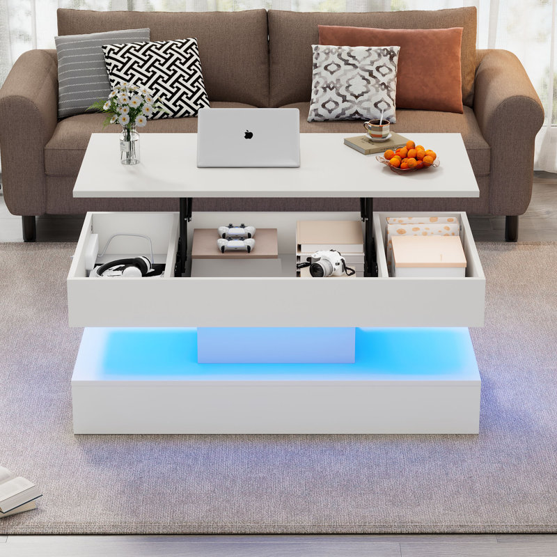 Table basse à plateau relevable Aroa, Blanc