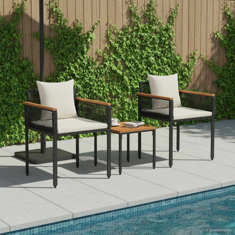  Outdoor Furniture Set With Cushion PE Rattan Seating Patio Arrangement, Cream White, Black