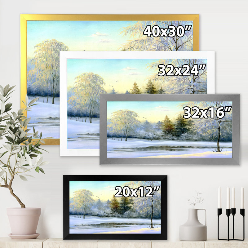 Paysage, arbres verts, peinture sur toile d'hiver, Cadre photo noir, H 12 po x l 20 po x p 1 po