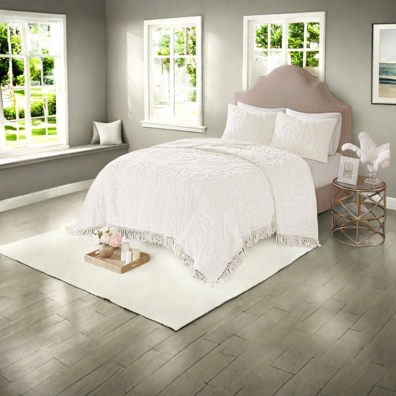 Premium Cotton Full Queen Bedding Sets, Boho Chenille Fringe For Home