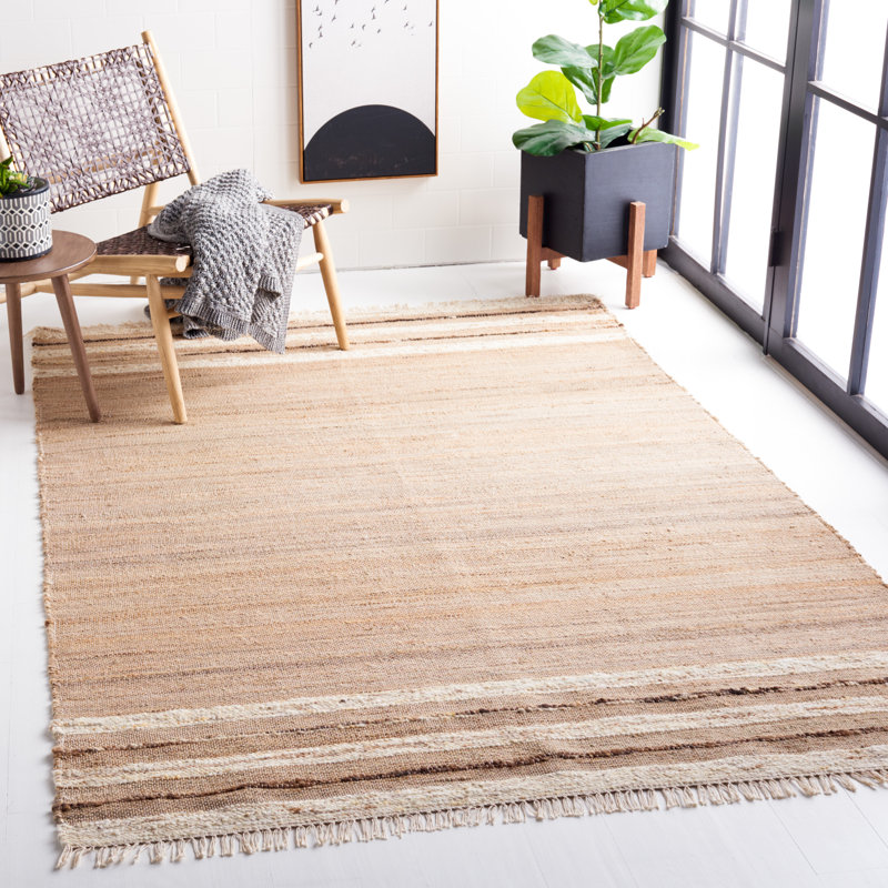 Maidah Hand Woven Jute/Wool/Cotton Striped Rug in Brown, Rectangle 5' x 8'