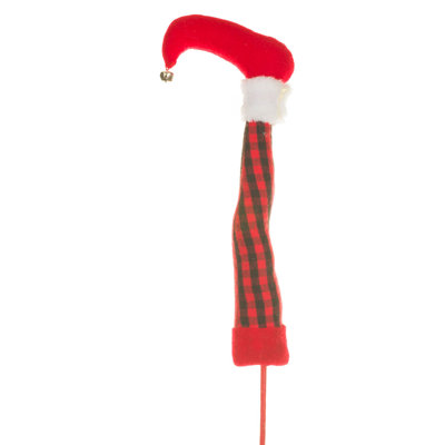 Plaid Red Fabric Elf Boot Pick Pack of 4