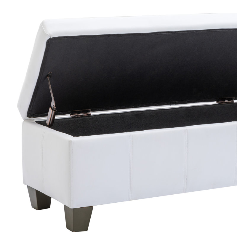 51 Inch Faux Leather Rectangle Storage Ottoman, White