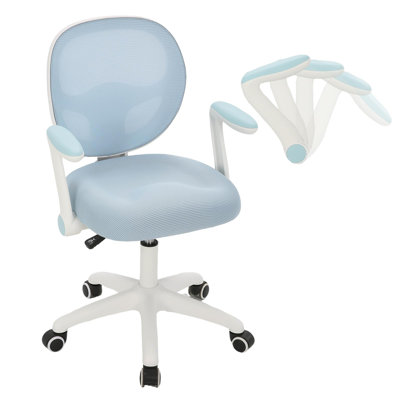 Ergonomic Desk Chair with Flip-Up Arms, Adjustable Mesh Study Chair, Saddle Seat Swivel Computer Chair for Ages 5-13, Bedroom & Home Office, Blue