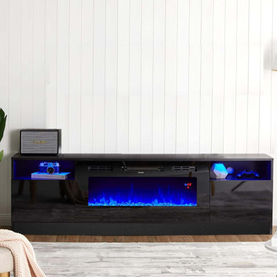 Meuble télé 70 po et foyer électrique 36 po, 12 lumières DEL de couleur flamme, 1 500 W pour les téléviseurs de 80 po maximum, armoire de rangement à 2 niveaux et 2 portes