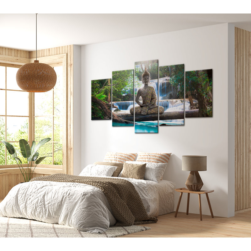Impression sur toile - Bouddha et cascade, H 20 po x l 40 po x P 1 po