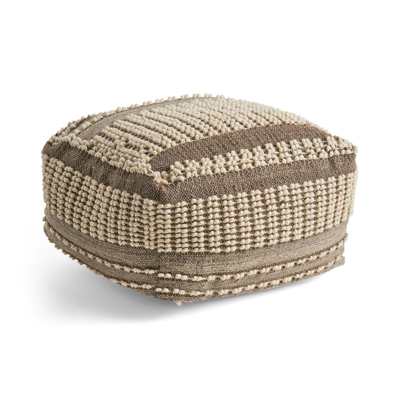 Grand pouf rustique en laine et coton brun