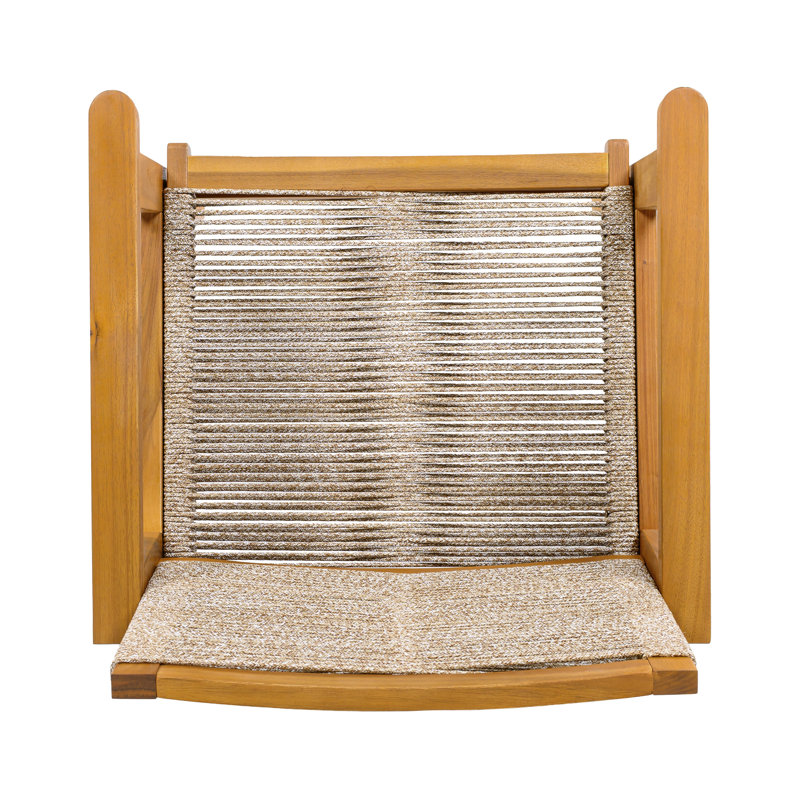 Ensemble de 2 chaises de salle à manger d'extérieur, structure en bois au fini teck et corde brune, style cour naturelle, capacité de 400 lb