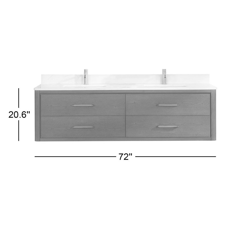 Cristo 72'' Wall Mounted Double Bathroom Vanity with Quartz Top, Fir Wood Brown
