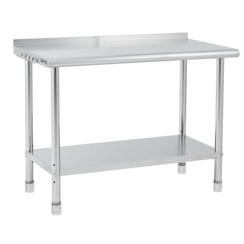 Table de préparation commerciale robuste en acier inoxydable 30 x 24 x 35 po avec dosseret, table de travail avec pieds réglables pour le service de restauration, poste de travail de cuisine Arc Edge avec tablette réglable