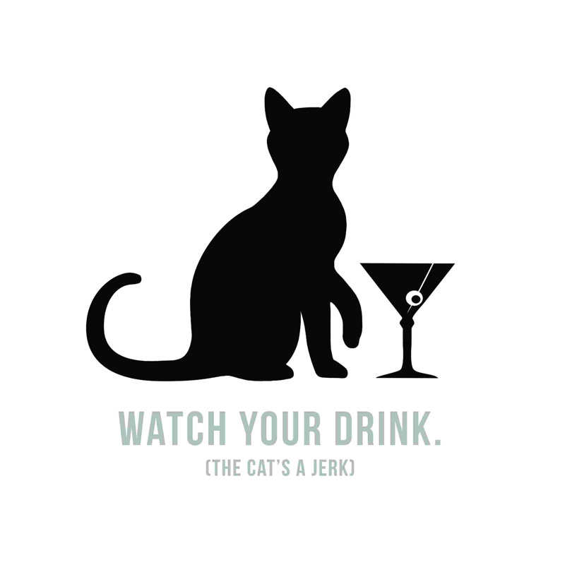 «Jerk Cat Martini», art textuel sur toile tendue, H 12 po x l 12 po