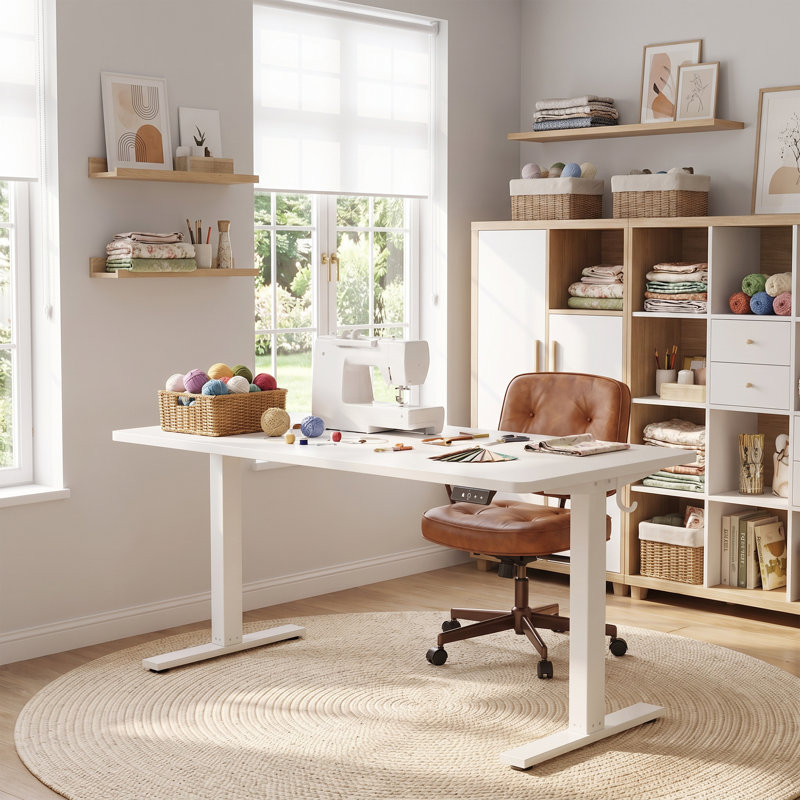 63'' Electric Height Adjustable Sewing Table, White