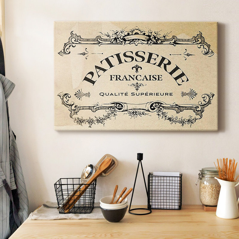 Toile tendue avec châssis de qualité supérieure avec étiquette française antique I - prête à être accrochée