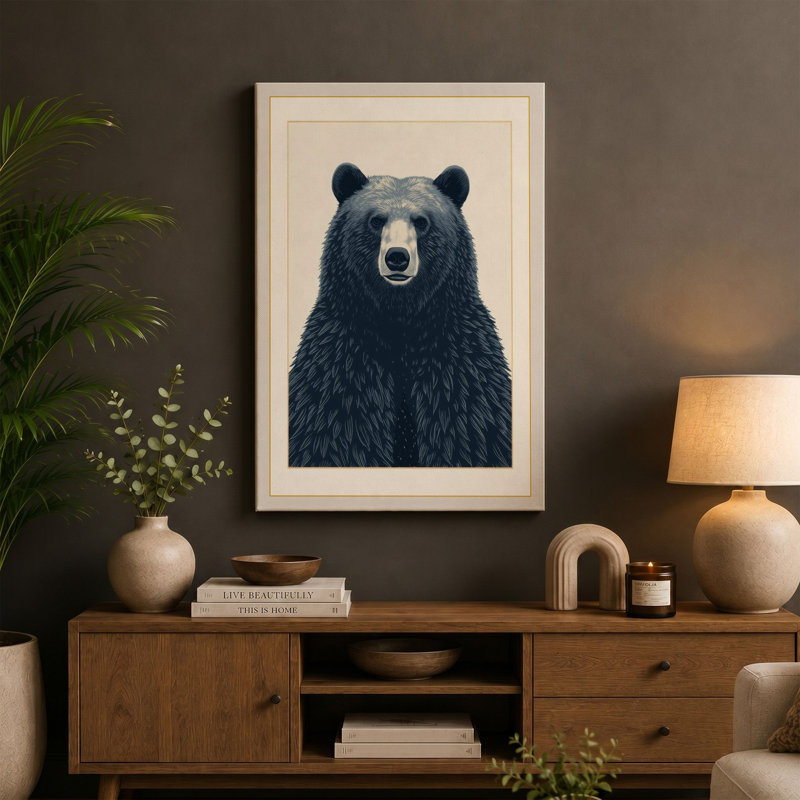 Black Bear Portrait Scandinavian - Wrapped Canvas, 24x16 - 61.0 x 40.6 cm, Terracotta Border