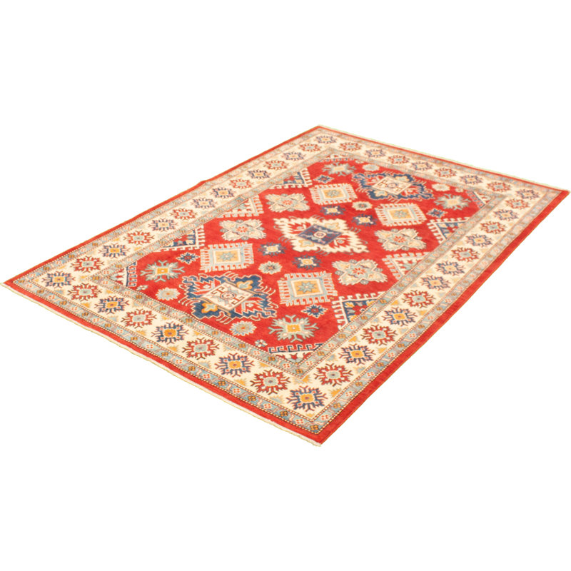 Tapis décoratif en laine rouge/beige/bleu de conception unique 6 pi 2 po x 9 pi 1 po noué à la main New Age Finest