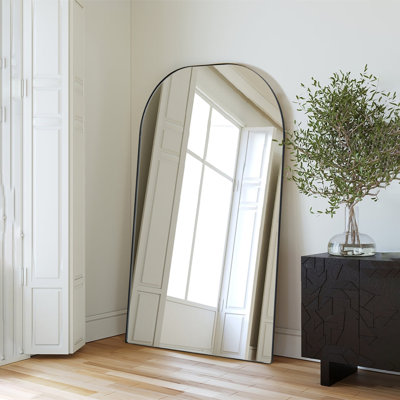 Amell 72'' H X 48'' W Black Metal Arched Floor Mirror for Entryway, Bathroom, or Living Room