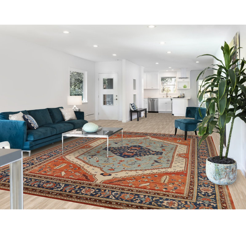 Tapis bleu et orange 9 x 12