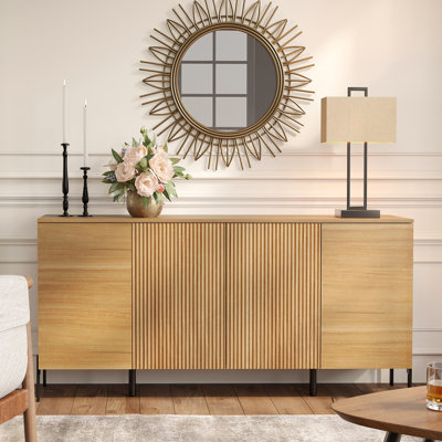 Teen Dresser For Bedroom With Minimalist Reeded Design,61" Wide Modern Chest With Doors,Wood Closet Clothes Storage Organizer For Kids Room, Living Ro