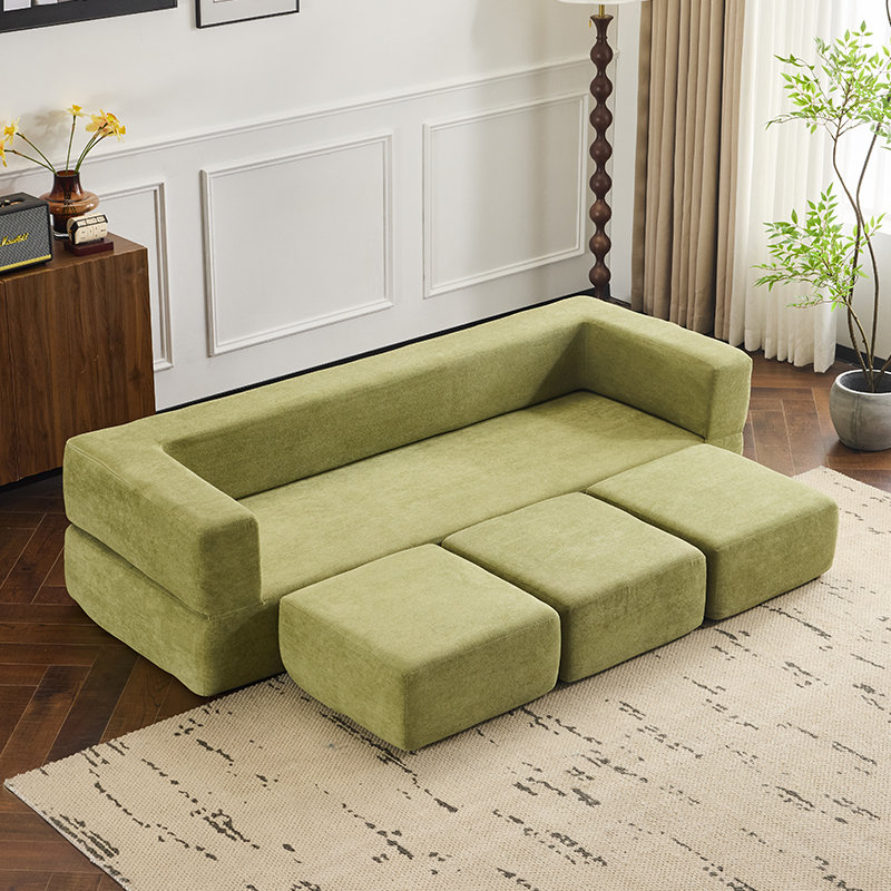 Multi-Functional Convertible Sectional Sofa with Storage Ottomans & High-Resilience Foam Sleeper, Space-Saving Design for Studio Apartments & Home Offices?