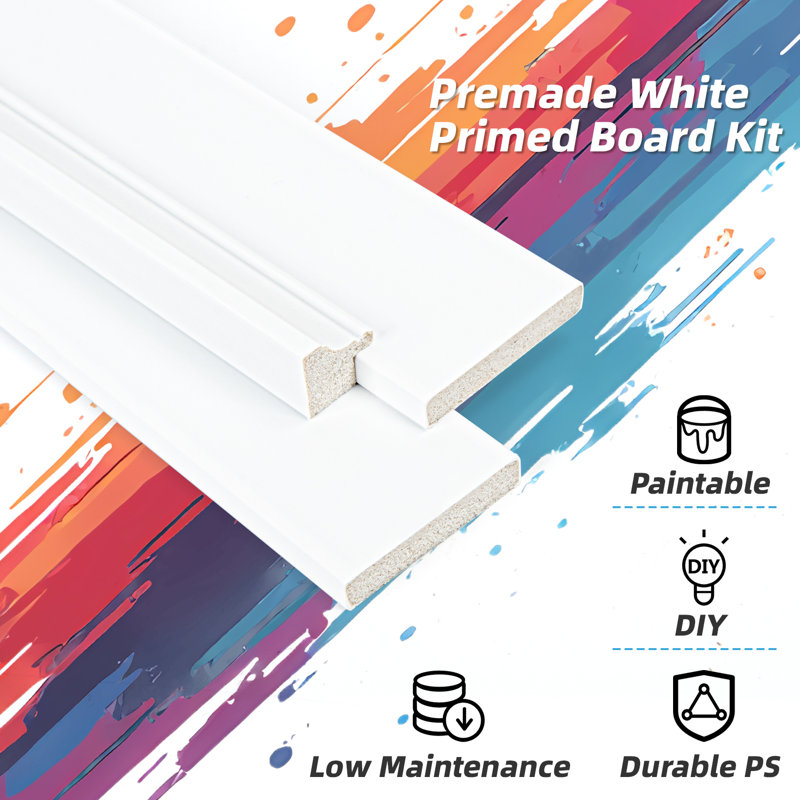 Art3d Premade Board and Batten Paintable Wainscoting Kit, White Primed Polystyrene Accent Wall Panel,Chair Rail Molding for Home Decor